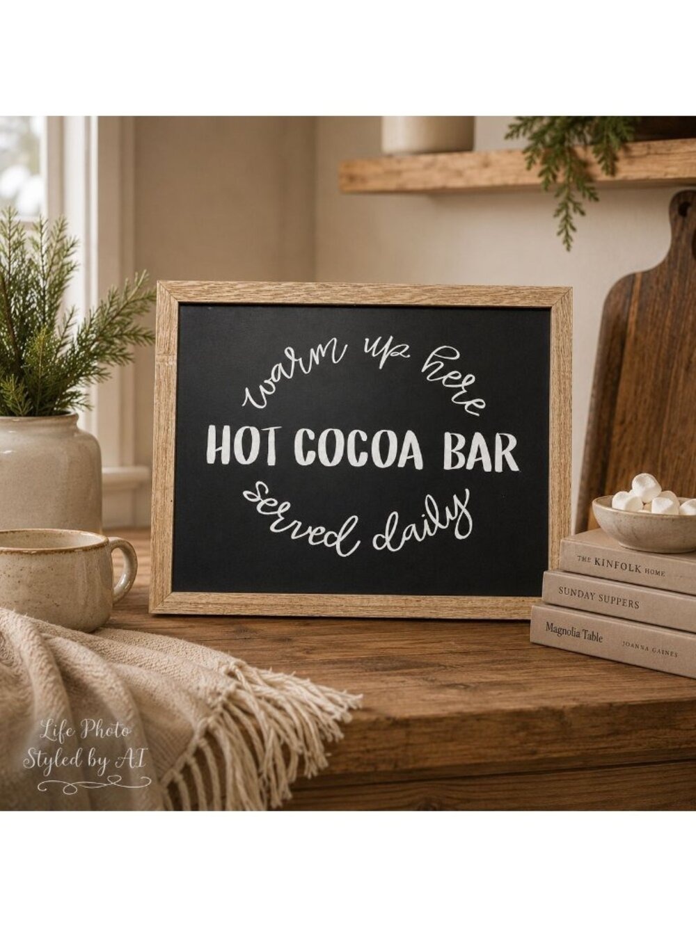 Hot Cocoa Bar Wall Sign Farmhouse Kitchen Decor Chalkboard Winter Wall Art